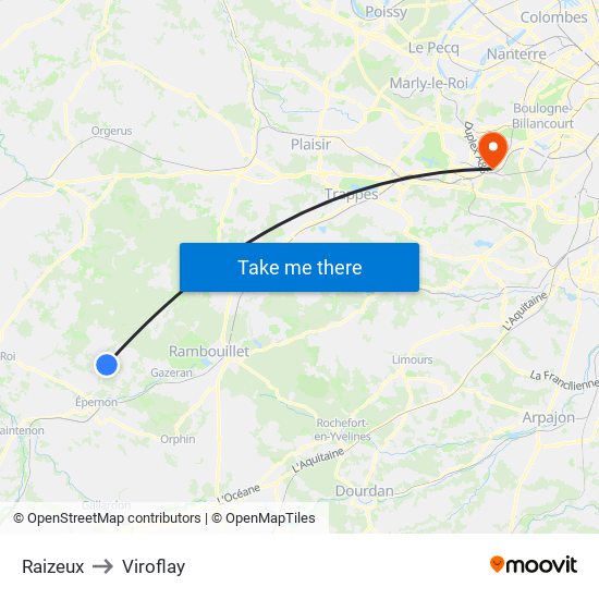 Raizeux to Viroflay map