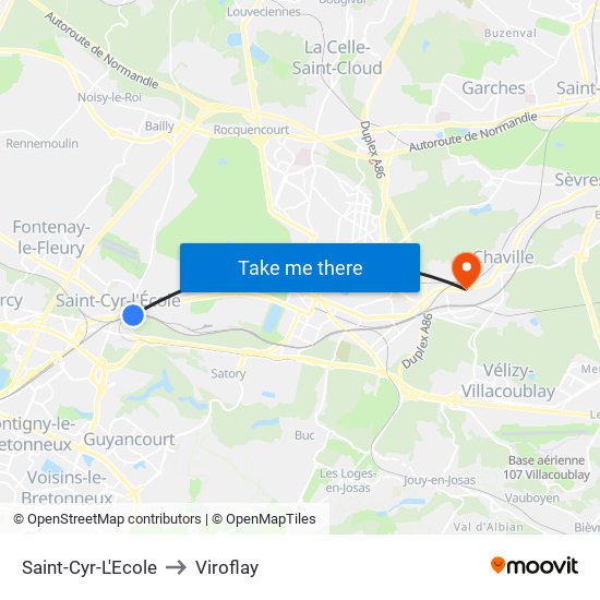 Saint-Cyr-L'Ecole to Viroflay map