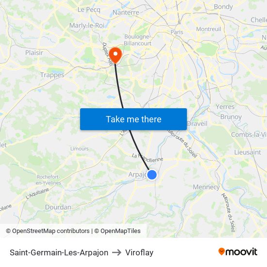 Saint-Germain-Les-Arpajon to Viroflay map