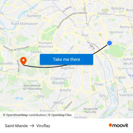 Saint-Mande to Viroflay map