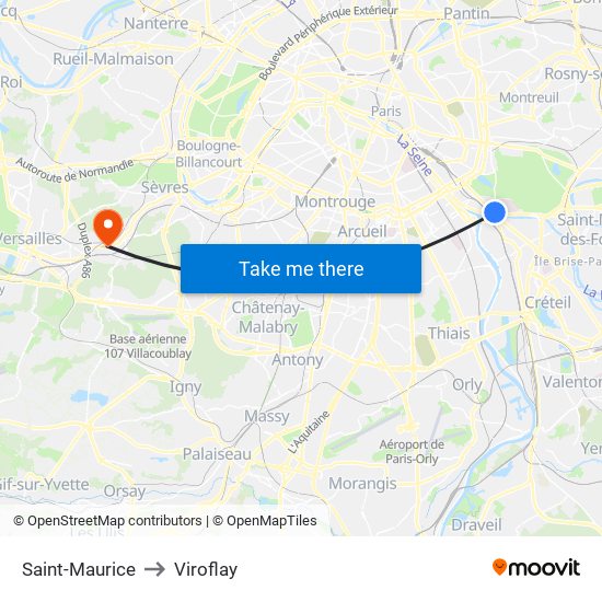 Saint-Maurice to Viroflay map