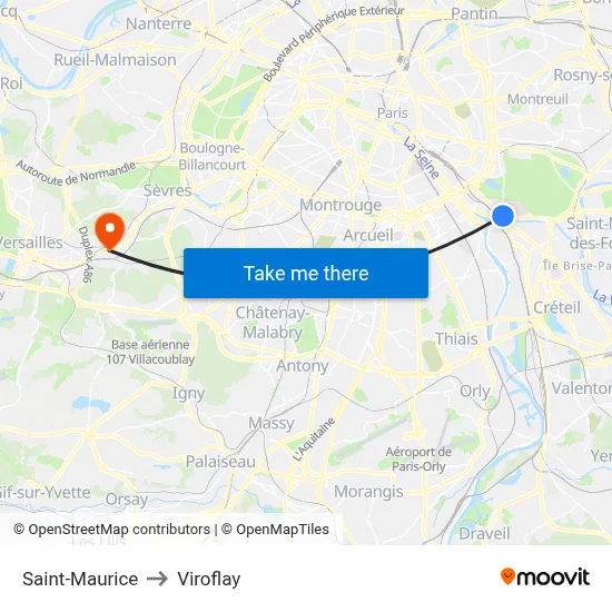 Saint-Maurice to Viroflay map