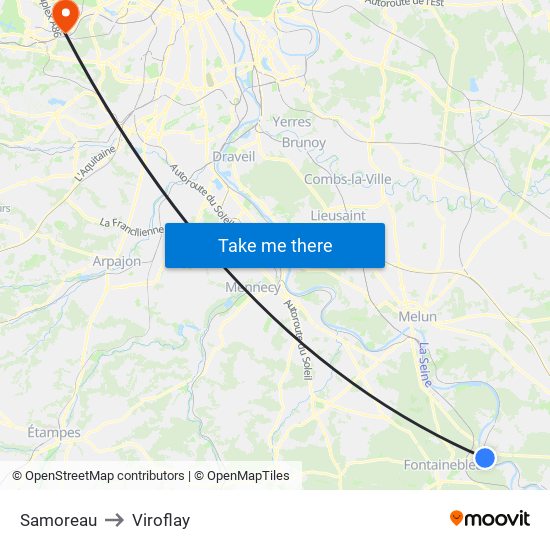 Samoreau to Viroflay map
