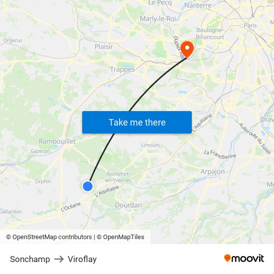 Sonchamp to Viroflay map