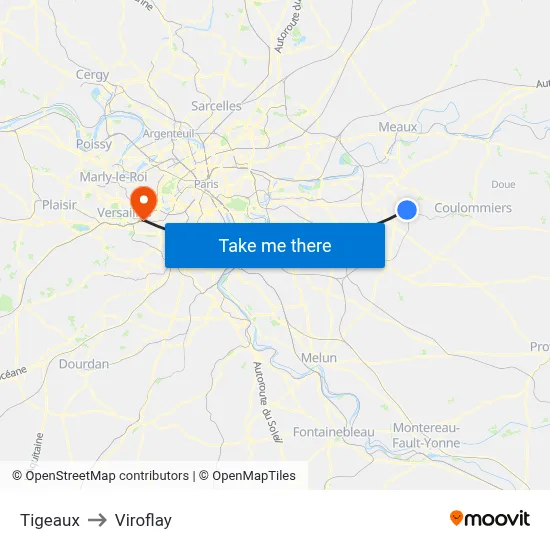 Tigeaux to Viroflay map