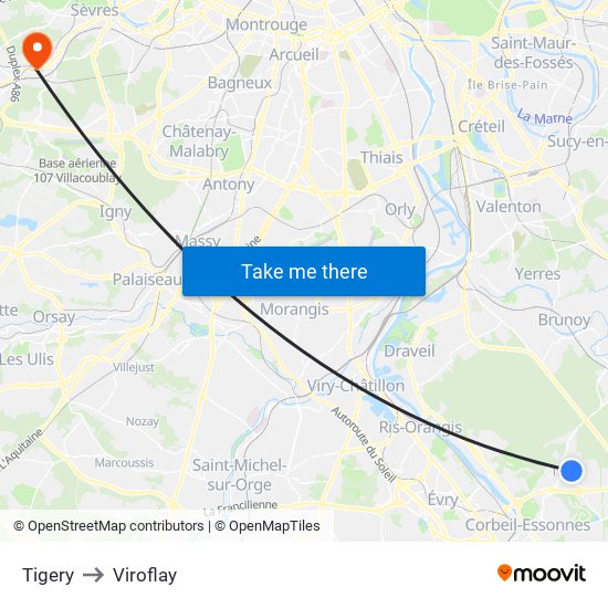 Tigery to Viroflay map