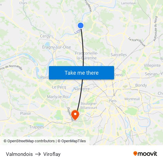 Valmondois to Viroflay map