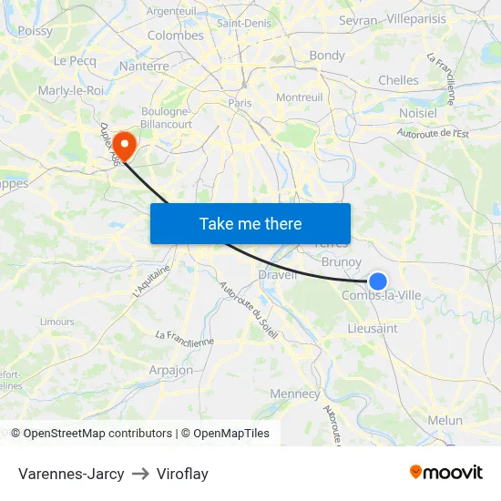 Varennes-Jarcy to Viroflay map