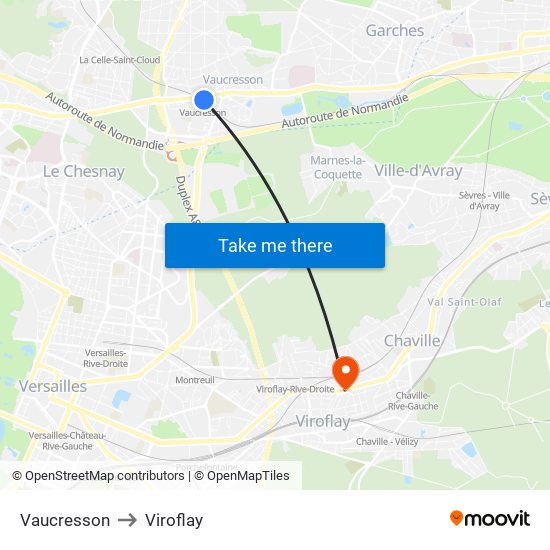 Vaucresson to Viroflay map