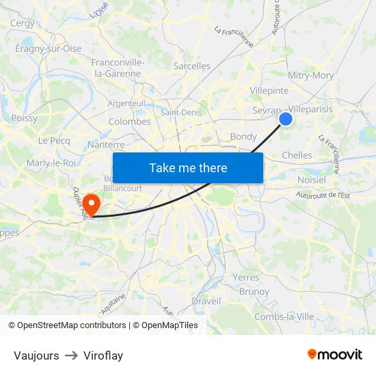 Vaujours to Viroflay map