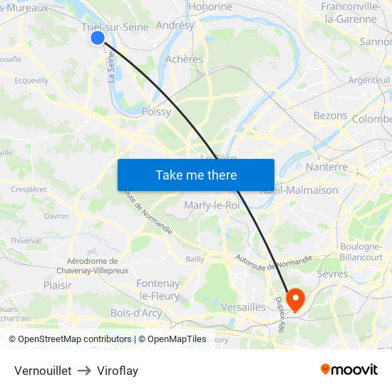 Vernouillet to Viroflay map