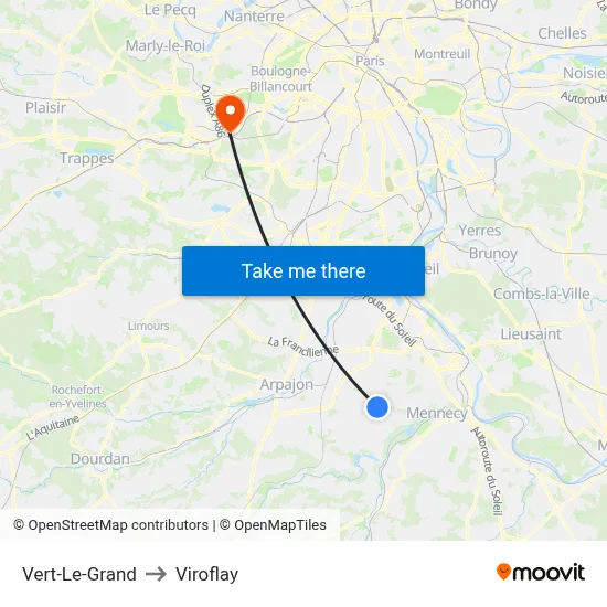 Vert-Le-Grand to Viroflay map