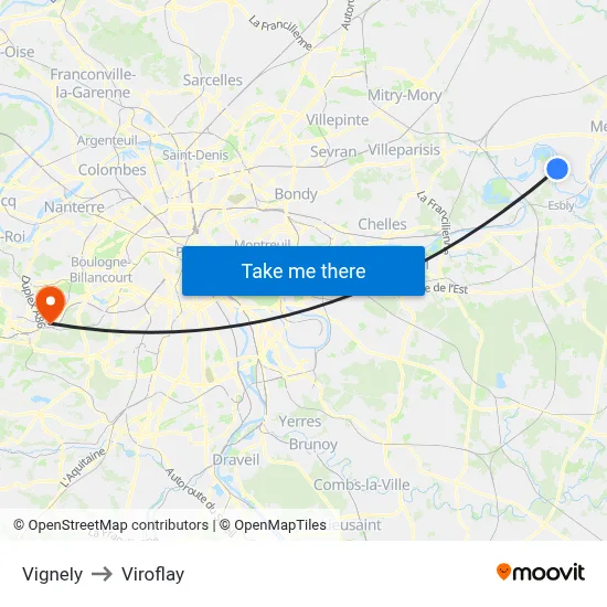Vignely to Viroflay map