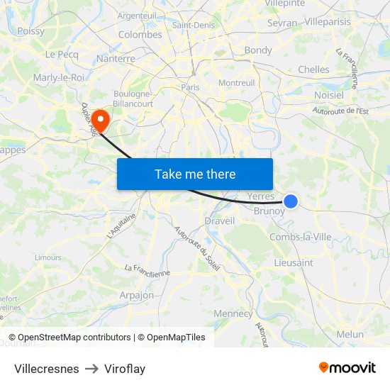 Villecresnes to Viroflay map