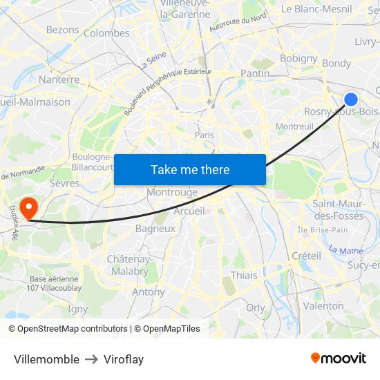 Villemomble to Viroflay map