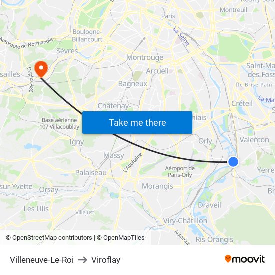 Villeneuve-Le-Roi to Viroflay map