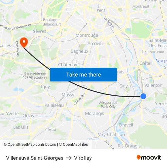 Villeneuve-Saint-Georges to Viroflay map