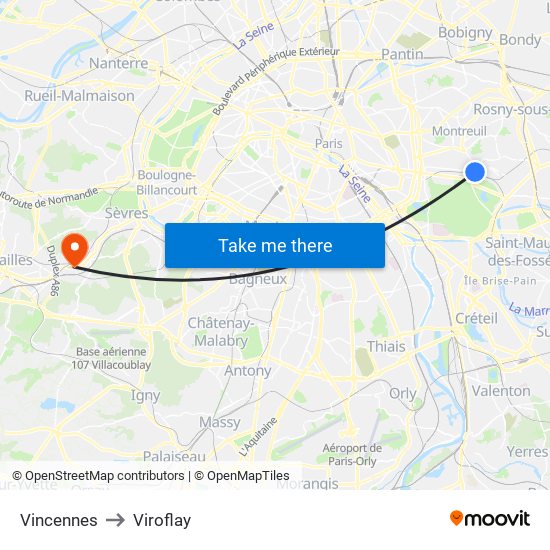 Vincennes to Viroflay map