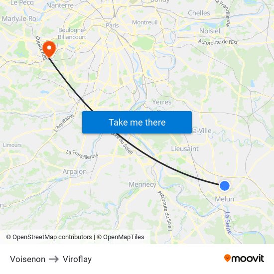 Voisenon to Viroflay map