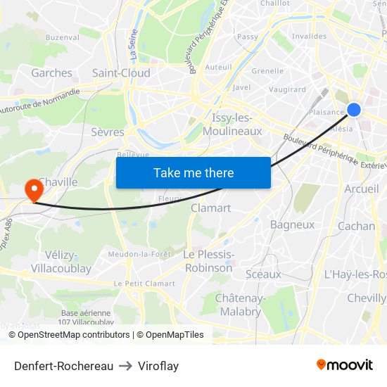 Denfert-Rochereau to Viroflay map