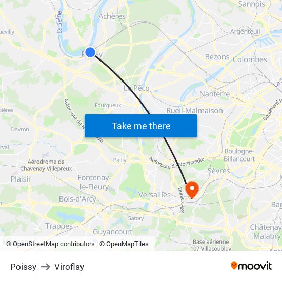 Poissy to Viroflay map