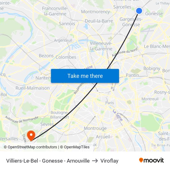Villiers-Le-Bel - Gonesse - Arnouville to Viroflay map