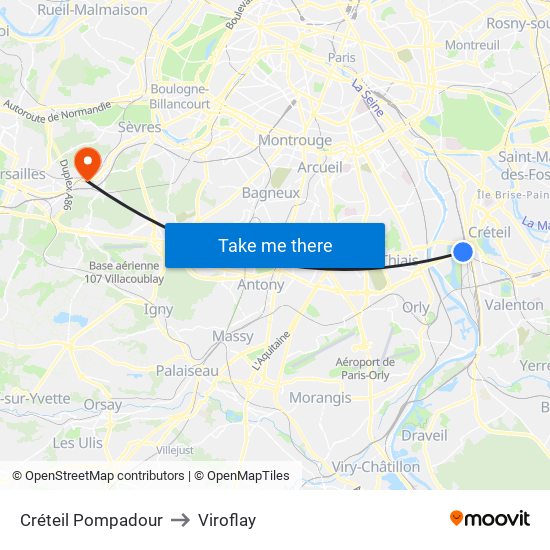 Créteil Pompadour to Viroflay map