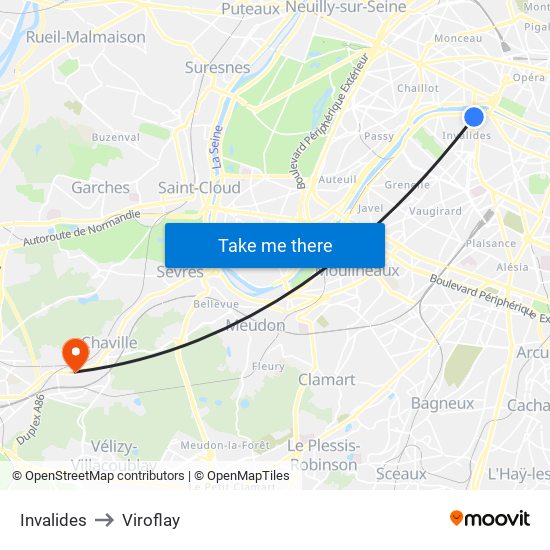 Invalides to Viroflay map