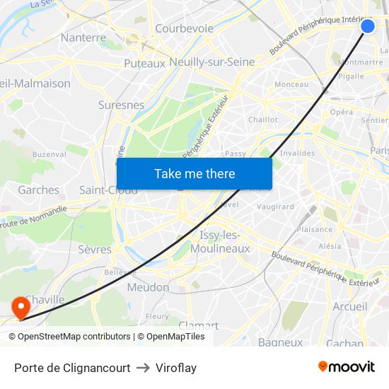 Porte de Clignancourt to Viroflay map