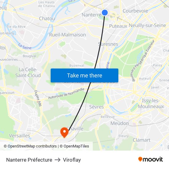 Nanterre Préfecture to Viroflay map