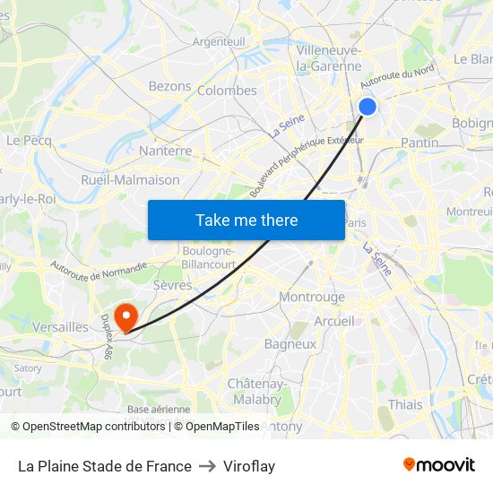 La Plaine Stade de France to Viroflay map