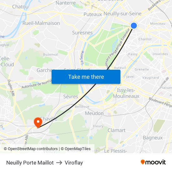 Neuilly Porte Maillot to Viroflay map