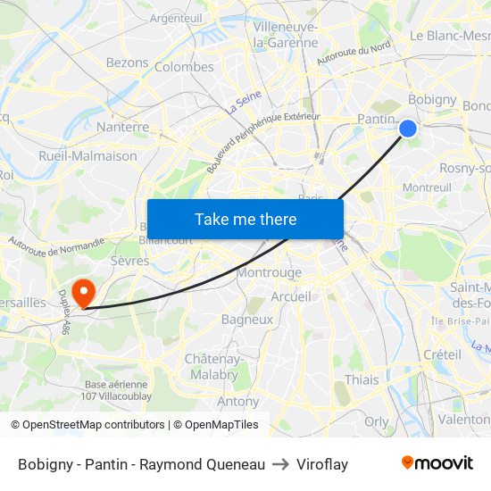 Bobigny - Pantin - Raymond Queneau to Viroflay map