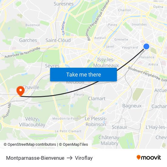 Montparnasse-Bienvenue to Viroflay map