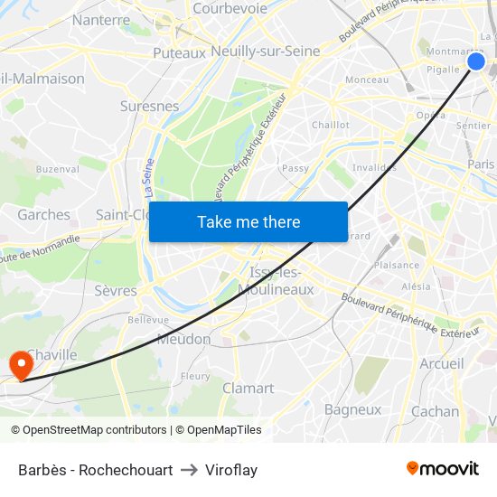 Barbès - Rochechouart to Viroflay map