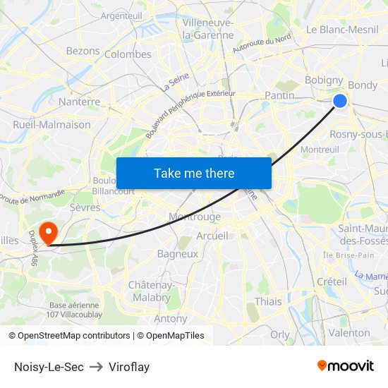 Noisy-Le-Sec to Viroflay map