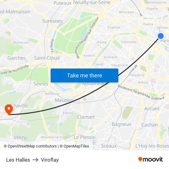 Les Halles to Viroflay map