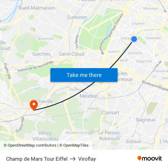 Champ de Mars Tour Eiffel to Viroflay map
