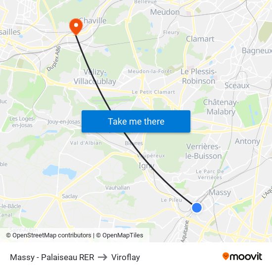 Massy - Palaiseau RER to Viroflay map