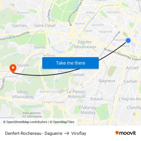 Denfert-Rochereau - Daguerre to Viroflay map