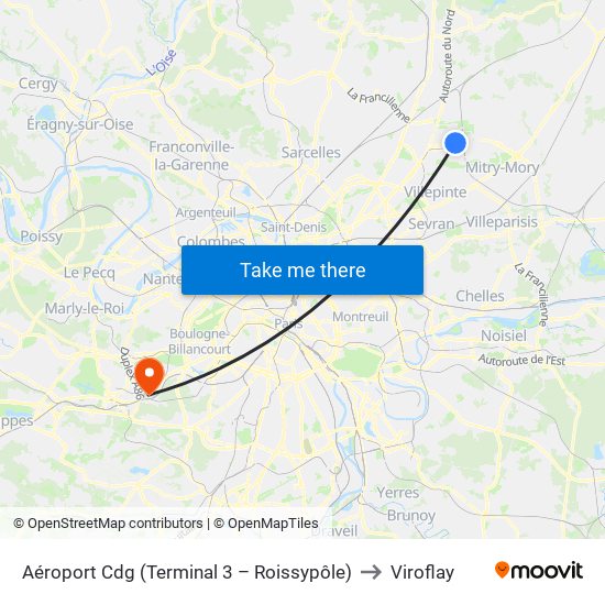 Aéroport Cdg (Terminal 3 – Roissypôle) to Viroflay map