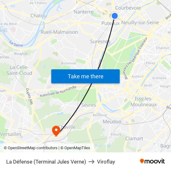 La Défense (Terminal Jules Verne) to Viroflay map