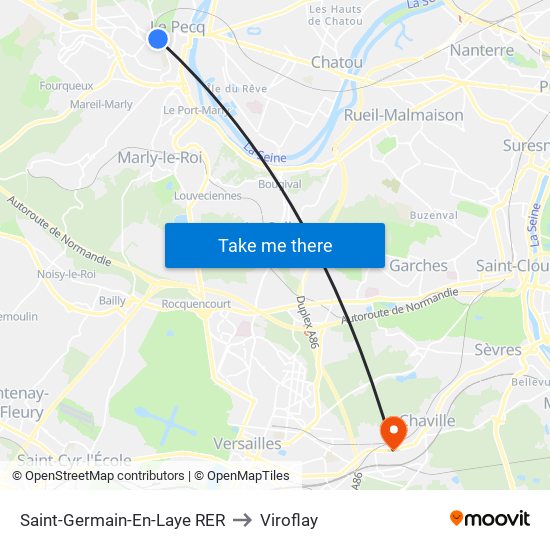 Saint-Germain-En-Laye RER to Viroflay map
