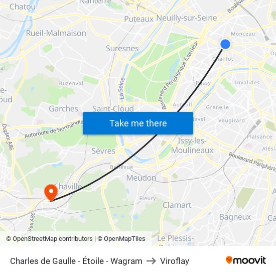 Charles de Gaulle - Étoile - Wagram to Viroflay map