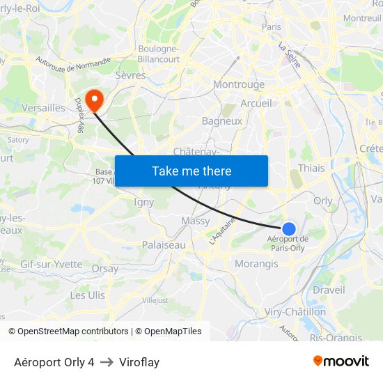 Aéroport Orly 4 to Viroflay map
