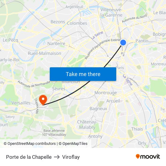 Porte de la Chapelle to Viroflay map