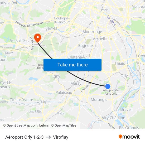 Aéroport Orly 1-2-3 to Viroflay map