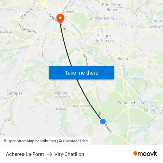 Acheres-La-Foret to Viry-Chatillon map