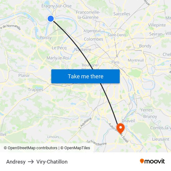 Andresy to Viry-Chatillon map