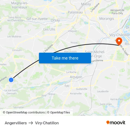 Angervilliers to Viry-Chatillon map